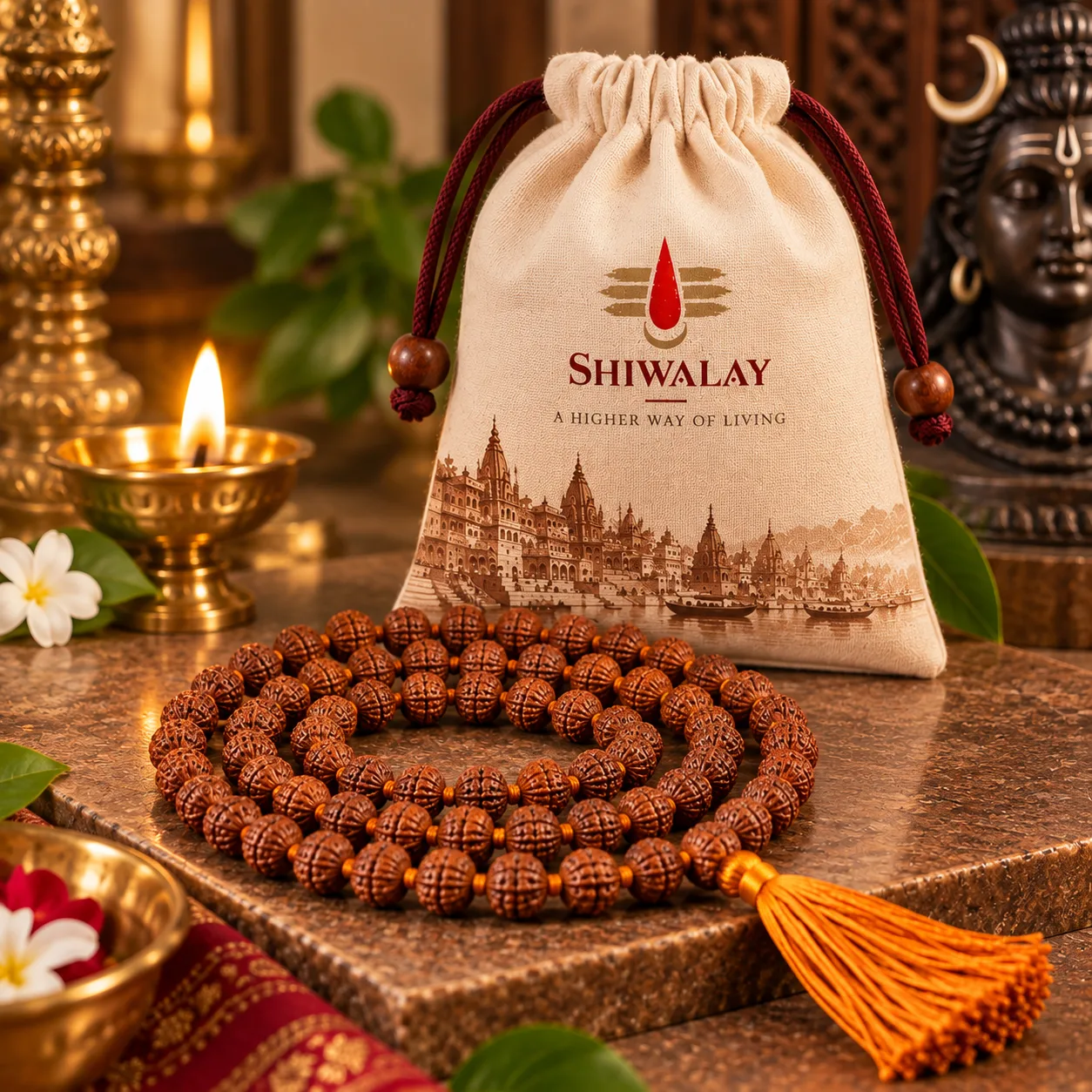5 Mukhi Rudraksha Japa Mala, another view